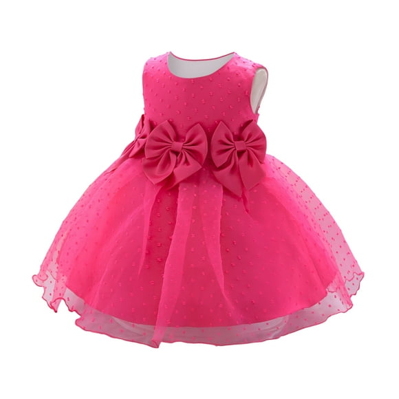LUOGENLI Dress Girls Sleeveless Bowknot Mesh Princess Dress Fashion Festival Christening Dress Maxi Dress for Girls 2025 6-12 Months