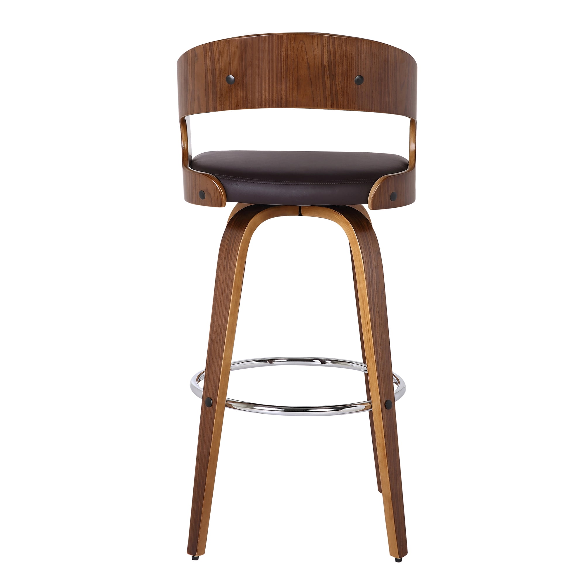 Shelly 30" Bar Height Swivel Brown Faux Leather and Walnut Wood Bar Stool - Set of 3