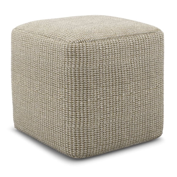 Zelma 18 inch Wide Boho Square Pouf in Cream and Natural PET Polyester