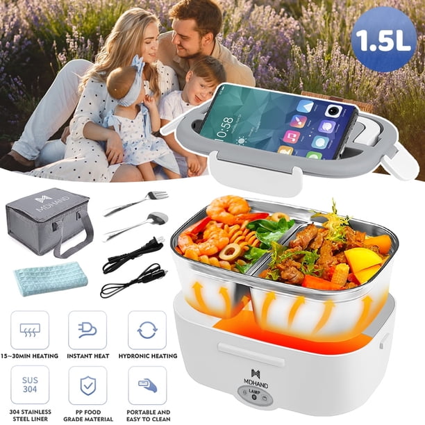 Fiambrera eléctrica MDHAND de 65 W, calentador de alimentos autocalentable de 110 V/12 V/24 V para el trabajo, el coche y el exterior. Fiambrera portátil para adultos con bolsa para el almuerzo.