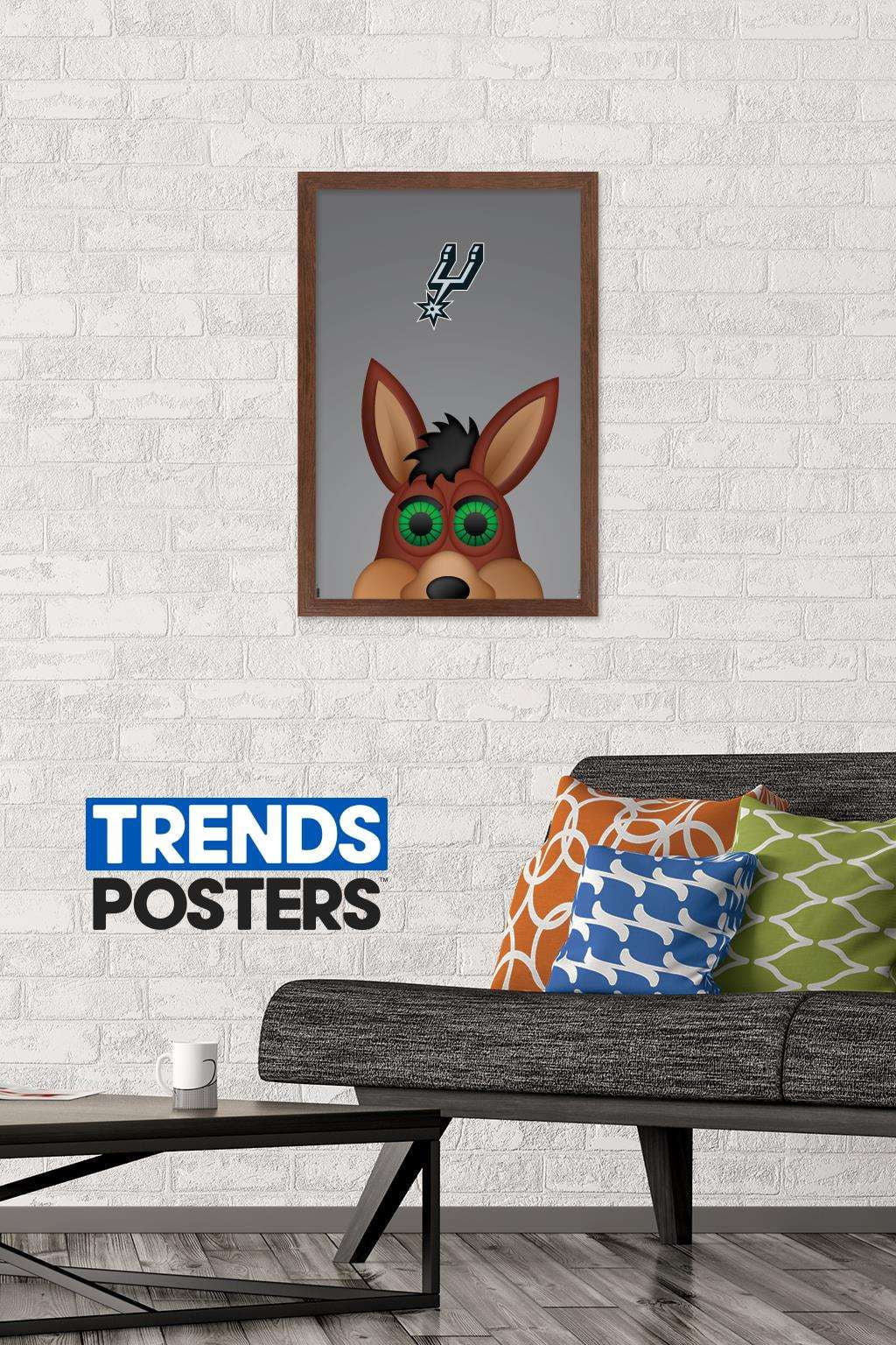 NBA San Antonio Spurs - S. Preston Mascot Coyote Wall Poster, 14.725" x 22.375", Framed