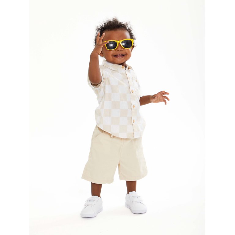 Toddler Baby Boys Checkerboard Plaid Print Short Sleeve Button Down Shirts  and Shorts Set Summer Outfits 0-24 Months 