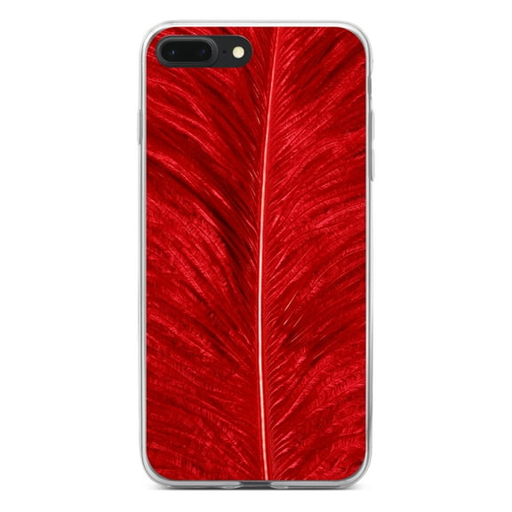 DistinctInk Clear Shockproof Hybrid Case for iPhone 7 PLUS / 8 PLUS (5.5" Screen) - TPU Bumper, Acrylic Back, Tempered Glass Screen Protector - Red Feather Texture