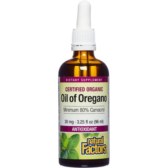 Natural Factors Certified Organic Oil of Oregano, Herbal Supplement for Immune Support, Vegan, Non-GMO, 3.25 Fl Oz