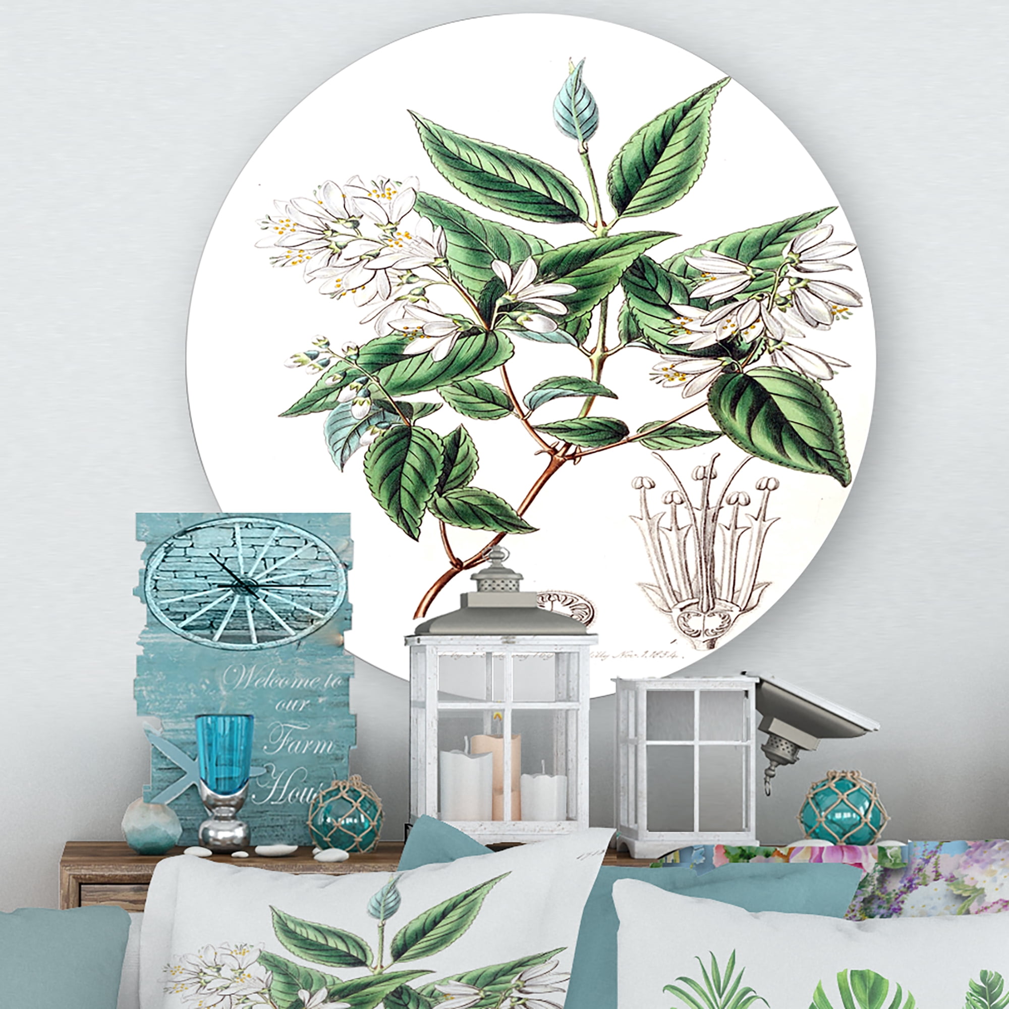 Designart 'Ancient Botanicals X' Traditional Circle Metal Wall Art 23x23 - Disc of 23