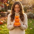 thumbnail image 6 of Fall Pumpkin Stack Decor, 3 Tier Resin Look Plastic Pumpkin Ornament, Tabletop Decor for Mantel Tiered Tray, 6 of 6