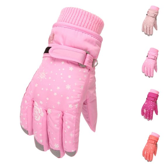 Fgnfyis Kids Ski Gloves Print Outdoor Skating Snowboarding Windproof Boys Girls Winter Gloves Ski Mittens Pink
