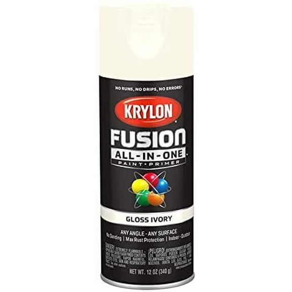 12 oz Krylon K02711007 Ivory Fusion All-In-One Paint & Primer Spray Paint, Gloss Pack of 6