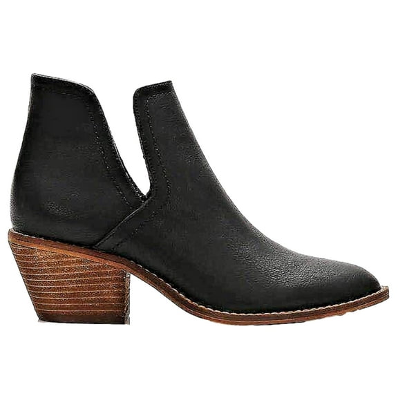 Sunny-01 Women Ladies V Side Cut D'Orsay Faux Leather Low Block Heel Pointed Toe Black Size 6