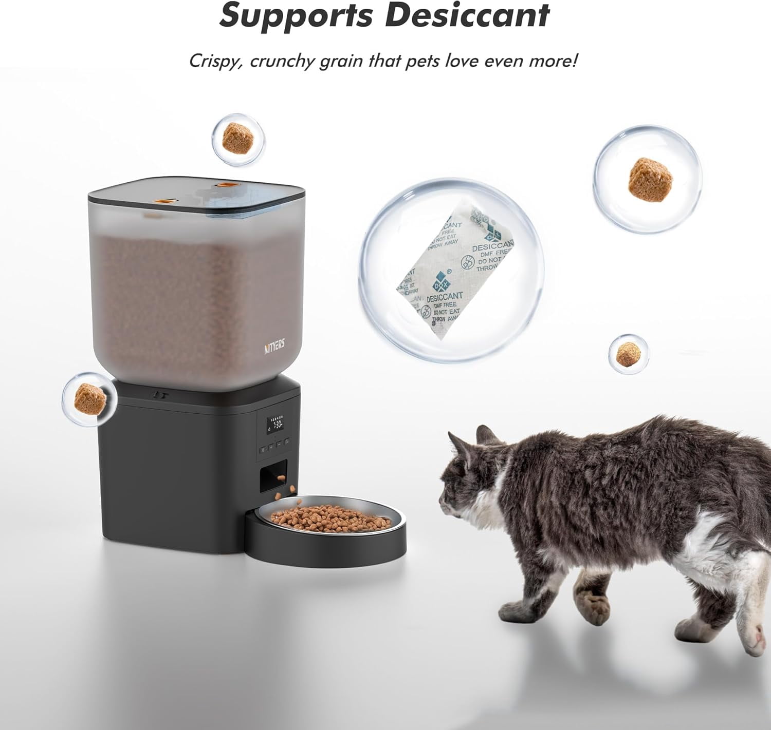 Automatic Cat Dog Feeder 8L Large Capacity with LCD Screen, Timed Dispenser for Dry Food, Stainless Steel Bowl, Voice Recording, Dual Power Supply