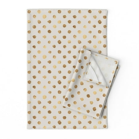 

Printed Tea Towel Linen Cotton Canvas - Gold Dot Soft Gray Polkadot Modern Neutral Vintage Golden Dots Light Print Decorative Kitchen Towel by Spoonflower