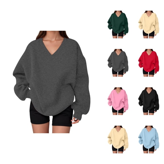 Sweatshirt for Women Long Sleeve Cute V Neck Oversized Sweat Shirts Pullover Tops