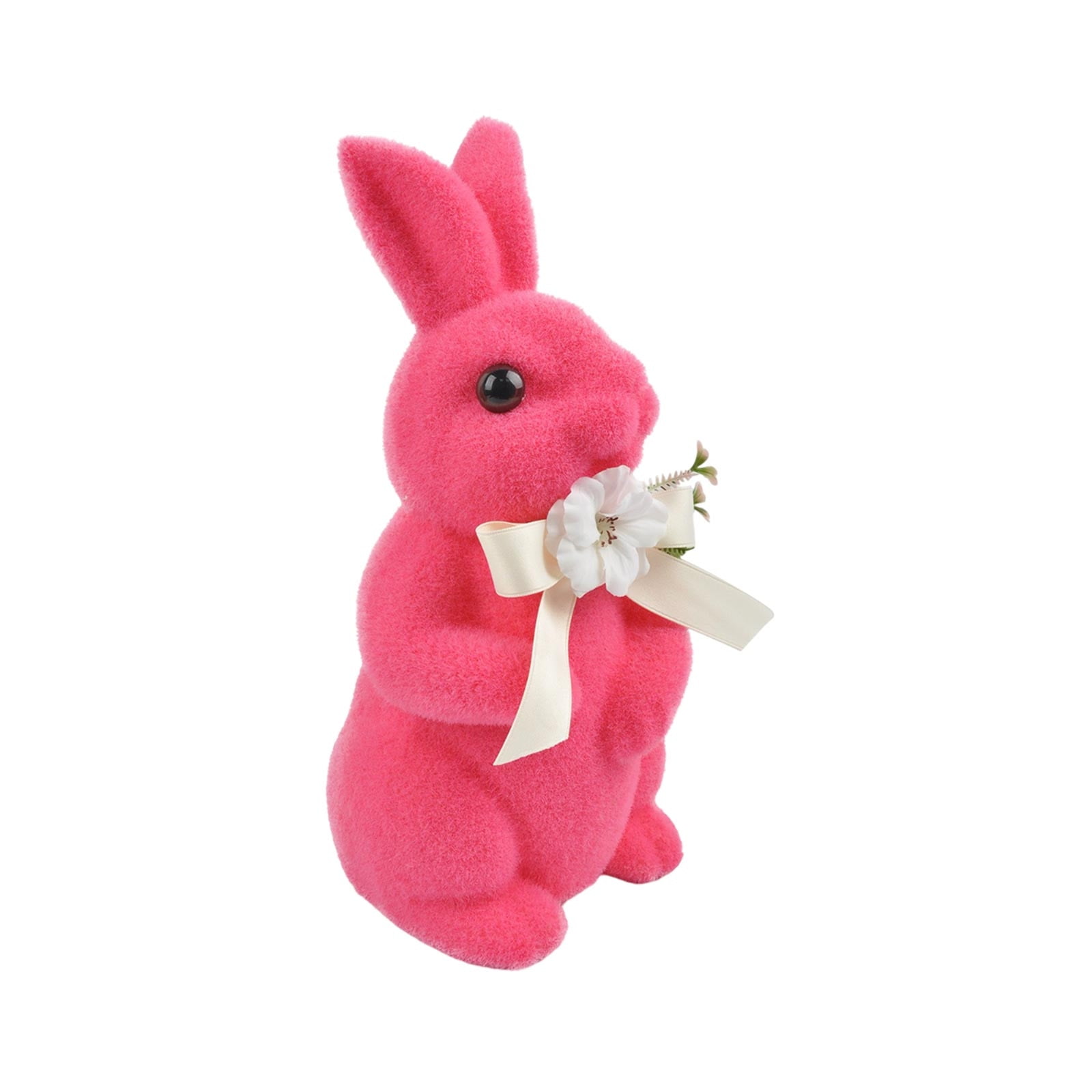 Moss Flocked Bunny Statue, Artificial Grass Easter Decor, Spring Garden Patio Table Centerpiece(Hot Pink-B)