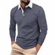 thumbnail image 1 of Blusa y camisa de manga larga con cuello vuelto para hombre, abrigo de poliéster con botones y bloques de color para tiempo libre., 1 of 2