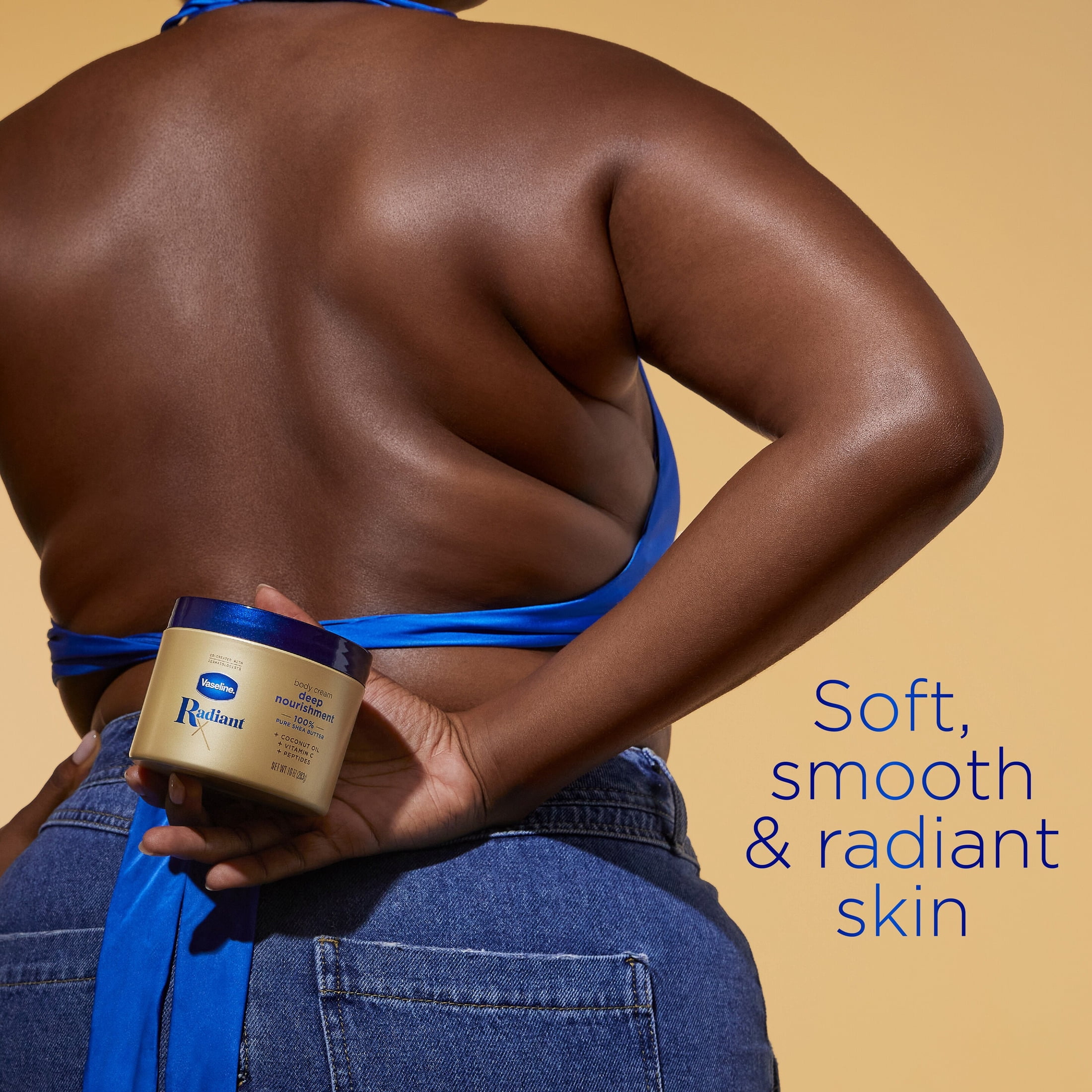 Vaseline Radiant X Deep Nourishment Body Cream 100% Pure Shea Butter, Coconut Oil, Vitamin C, & Peptides, 10 oz