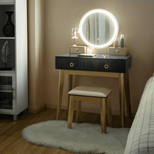Plugsus Makeup Vanity Table Set With Stool Lighting 3 Diffe Colors Navy Blue Gold Color Com Plugsus Makeup Vanity Table Set With, Light Blue Vanity Table