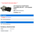 thumbnail image 2 of A/C Compressor Cutoff Switch - Compatible with 2011 - 2016 Hyundai Equus 2012 2013 2014 2015, 2 of 2