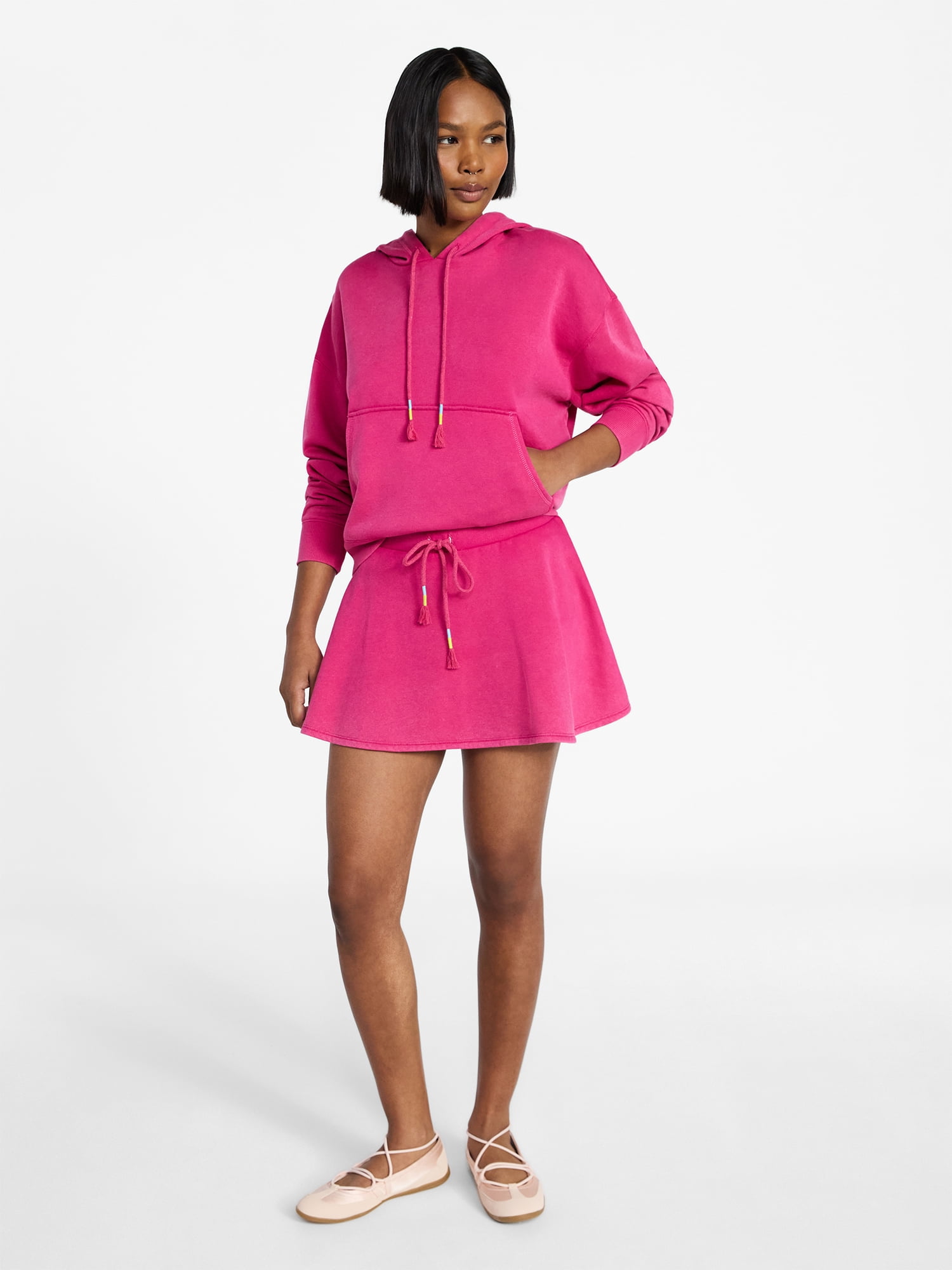 No Boundaries Washed Fleece Mini Skater Skort, Women's XXS-XXL