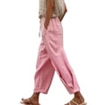 thumbnail image 2 of Endives Women's Cotton Linen Pant Spring Pants Tie Up Solid Color Casual Elastic Waist Pants with Pockets Summer Trendy Pink, 2 of 4