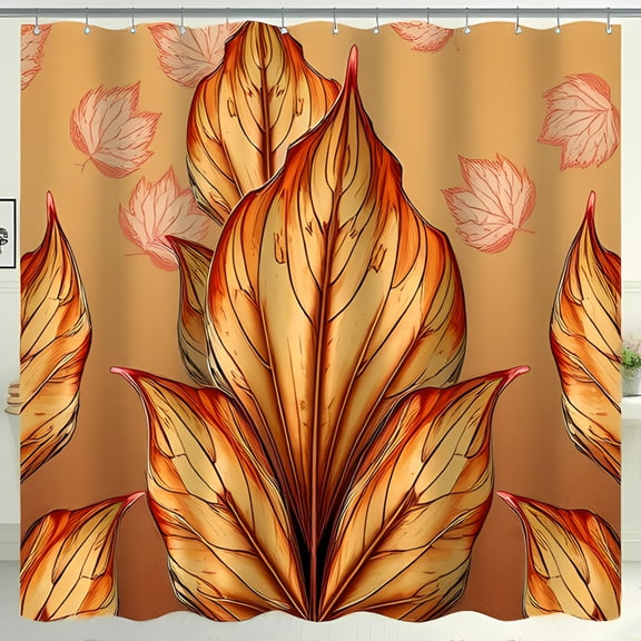 Elegant Autumn Leaves Shower Curtain - Warm Orange & Gold Design for Fall Decor
