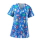 thumbnail image 2 of Blusa médica con cuello en V, cómoda y con estampado de animales lindos, ropa de trabajo multiusos para enfermeras Gato azul, 2 of 9
