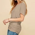 thumbnail image 3 of Hvyesh Womens Short Sleeve Boat Neck Side Shirring Dolman Drape Top Plus Size Solid Blouse Slim Fit Business Work Tee Shirt Khaki,XL, 3 of 6