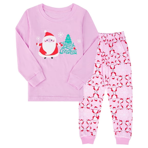 HYCLES Girls Christmas Pajamas Toddler Boy Kids Holiday Pajamas Set Santa PJS Size 2T-12Y Winter Sleepwear Children Clothes