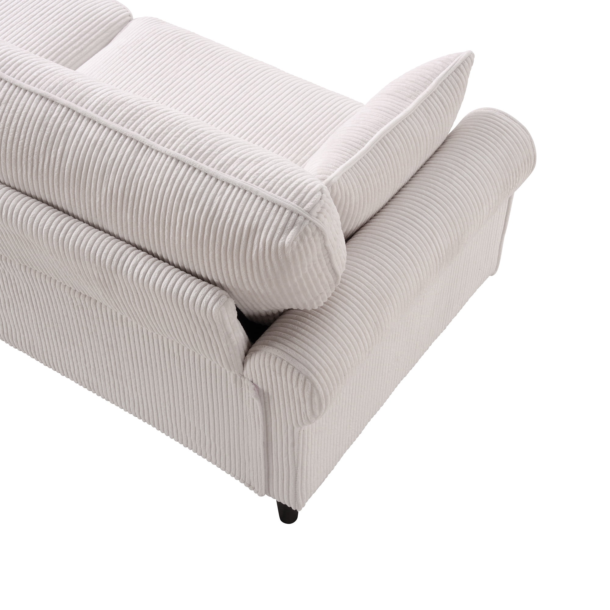 Aukfa 81" Roll Arm Sofa 3 Seat Deep Seat Upholstered Couch for Living Room Bedroom, 2 Pillows, Corduroy, White