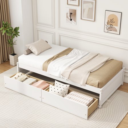 Gymax Twin Size Captain Bed w/ 2 Drawers Slats Support Twin Daybed Heavy Duty Wood White