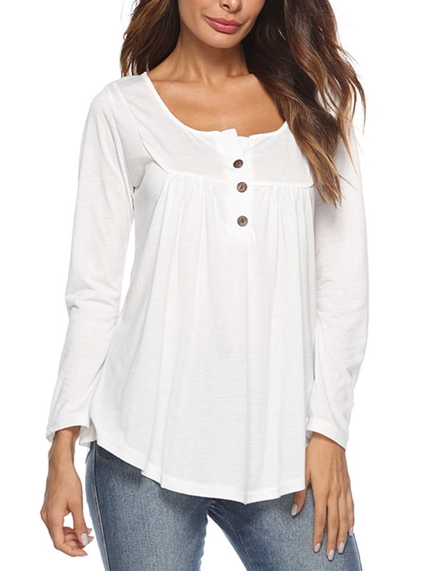 JustVH Women's Long Sleeve Henley Shirt Button Tunic Tops Blouse