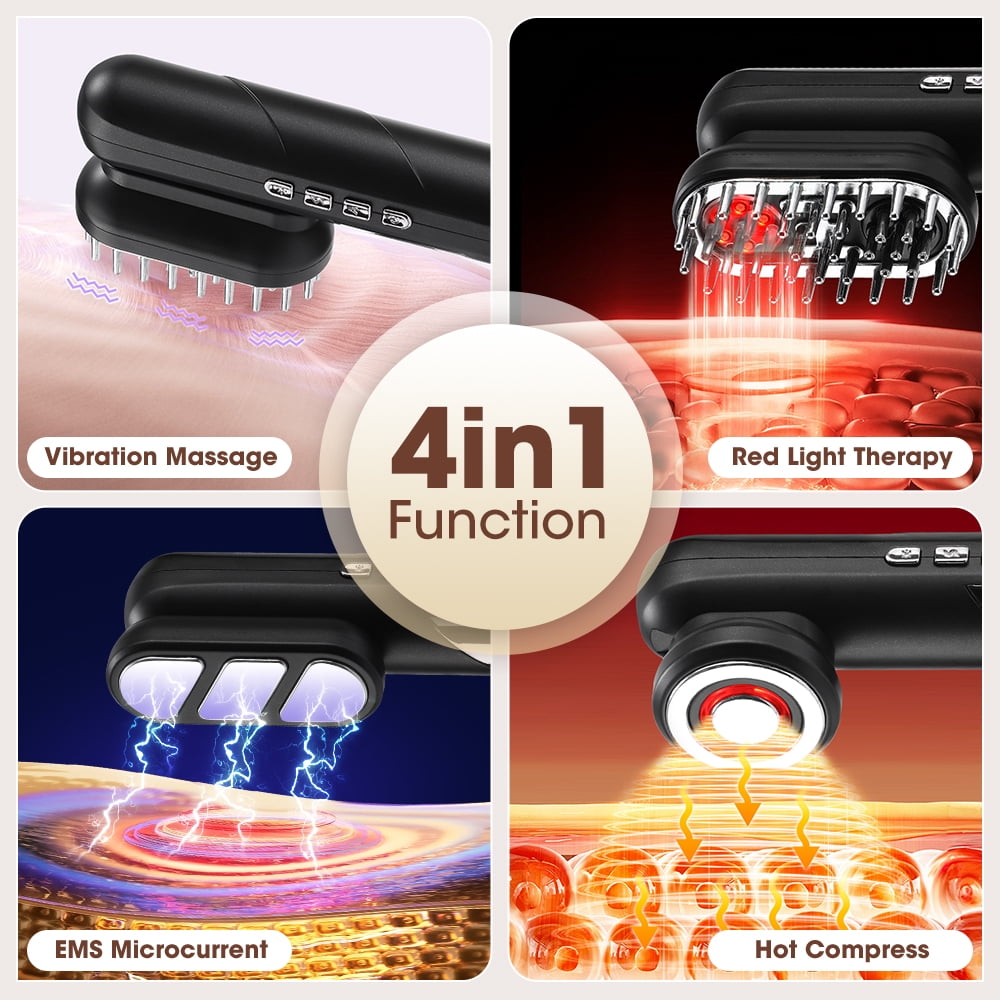 4-in-1 Multifunctional EMS Microcurrent Face & Body Massager - Magnetic Heads with Heating, Red Light, Vibration, & Oil Infusion for Skin Tightening & Scalp Care