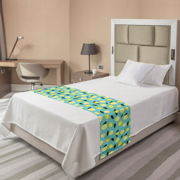 Lemons Bed Runner, Tropical Citrus Slices Rhythmic Summer Tasty Continuous Pattern, Decorative Accent Bedding Scarf for Hotels Homes and Guestrooms, Twin, Emerald Pastel Yellow, by Ambesonne