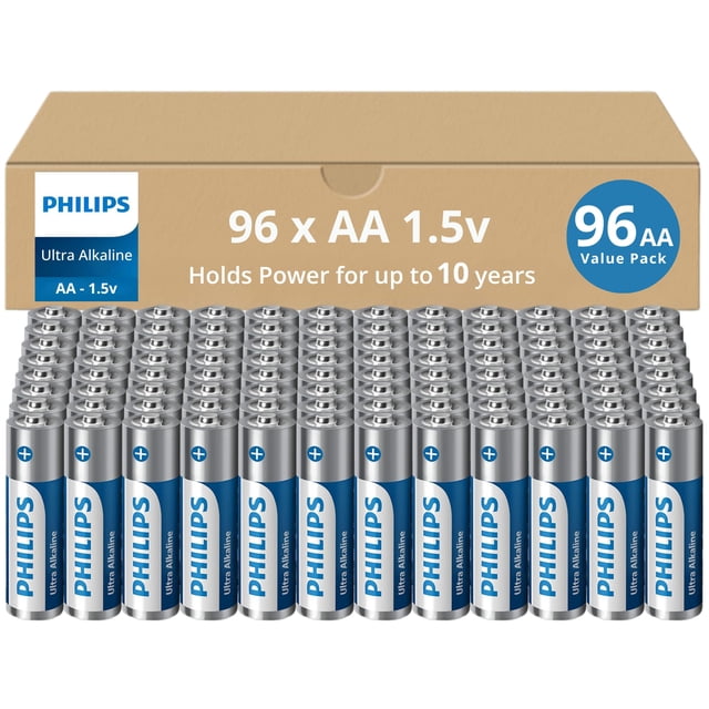 Batería PHILIPS AA de 1,5 V, ultra alcalina, paquete de 96 unidades, 10 años de duración