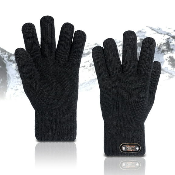 BOOMILK Men Gloves Winter Knitted Adult Five-finger Screen Thickening Warm Cycling Gloves Black