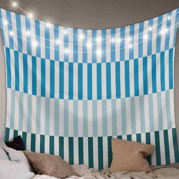 Colorful Stripe Tapestry for Bedroom Wall Hanging Tapestry, Modern Teal Blue Green Vertical Striped Ceiling Backdrop Tapestries Poster Blanket Wall Decor for Teens Room Living Room Dorm 55" x 73"