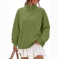 thumbnail image 6 of Lenpel Sweatshirts for Women Fall Mock Neck Long Sleeve Tops Oversized Solid Color Casual Loose Warm Pullover(Army Green,Small), 6 of 7