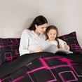 thumbnail image 4 of Manfei Abstract Neon Square Twin Comforter Sets, Geometric Line Bedding Set, Pink and Black, Black Reversible 2 Pieces, 1 Comforter and 1 Pillowcase, 4 of 6