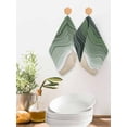 thumbnail image 2 of Sage Green Waves Dish Towels Set, Waffle Weave Kitchen Towels 2 Pieces, Rustic Abstract Ombre Stripes Art Microfiber Hair Face Bath Tea Towel Absorbent Quick Drying Cleaning Dish Cloths, 12"x12", 2 of 7