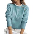 thumbnail image 3 of Women Sweaters Casual Long Sleeve Crewneck Cable Knit Oversized Crochet Sweater Pullover Tops Blue M, 3 of 9