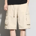 thumbnail image 3 of Linen Shorts for Men 12xl Men's Cargo Shorts with Elastic Waist Drawstring,Plus Size Summer Wide Leg Shorts with Multi Zipper Pocket Khaki XXL, 3 of 8