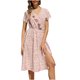 thumbnail image 1 of Vestido de manga corta de playa boho floral de gasa con cuello en V casual para mujer Fridja yut2982, 1 of 8