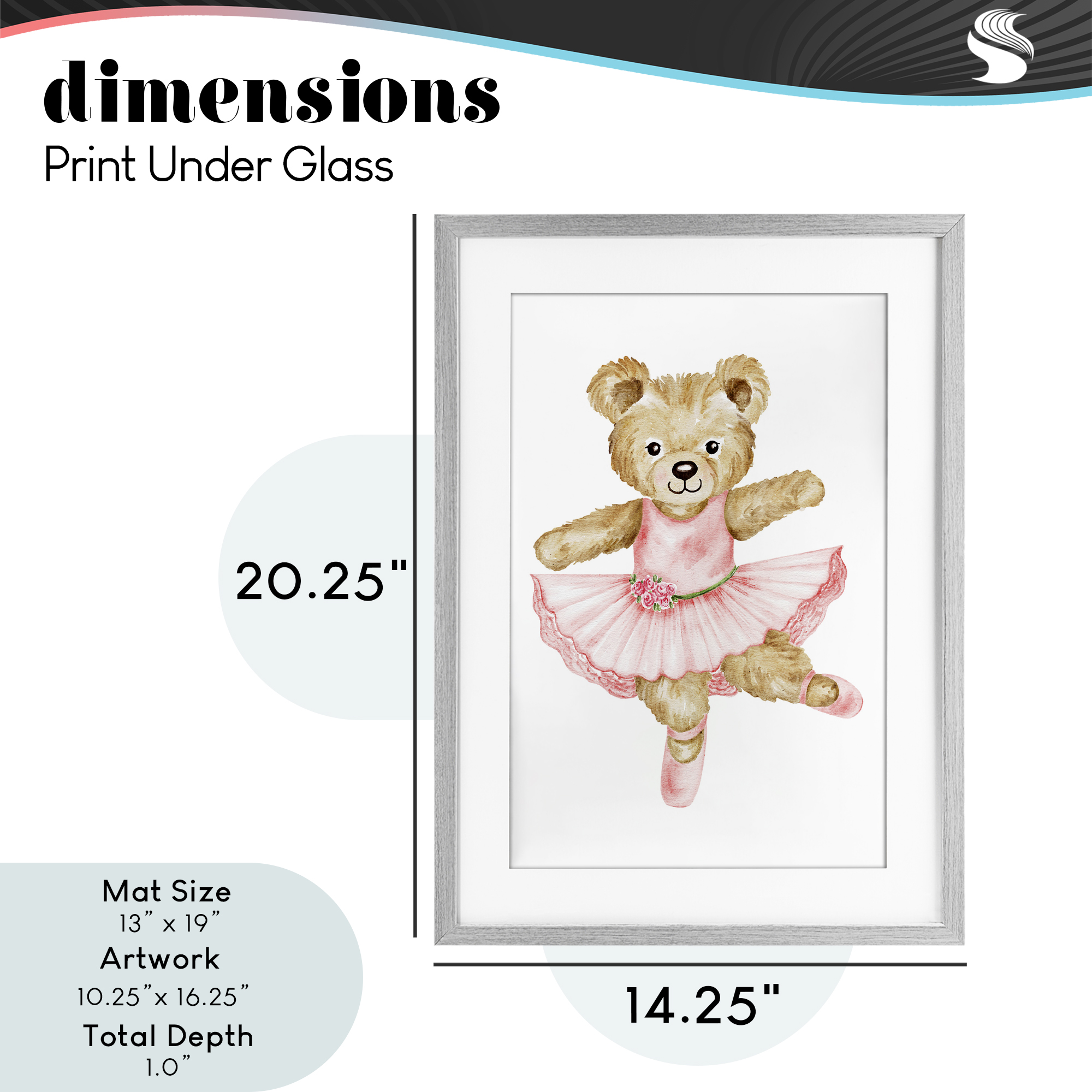 Ballerina Teddy Bear Gray Framed Print Under Glass, design by Amy Hall