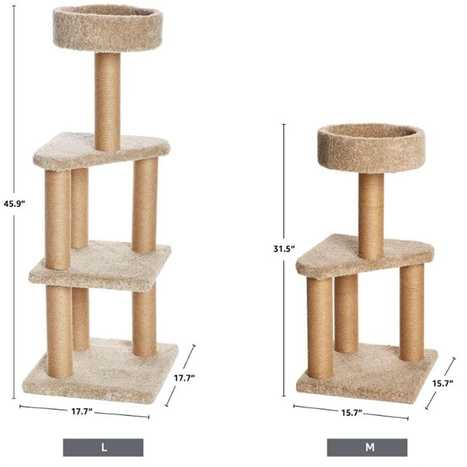 Multi-Level Climbing Activity Center for Indoor Cats & Kittens with Scratching Posts, Platform, Jute Rope, Large (45.9"H), Beige