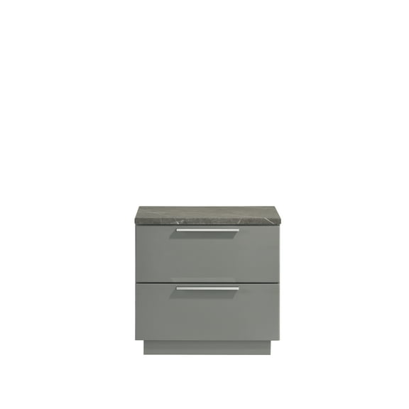 Wooden Nightstand Elara Nightstand – Two-Tone High-Gloss Marble & Lacquer Finish with Red Velvet-Lined Drawers and Metal-Finished Legs- Gray,Modern Nightstand