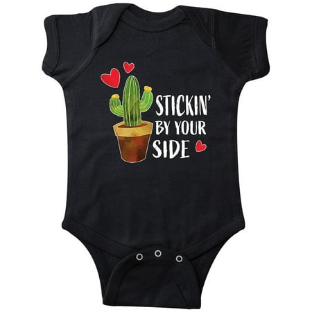 

Inktastic Valentines Day Stickin By Your Side with Cactus and Hearts Gift Baby Boy or Baby Girl Bodysuit