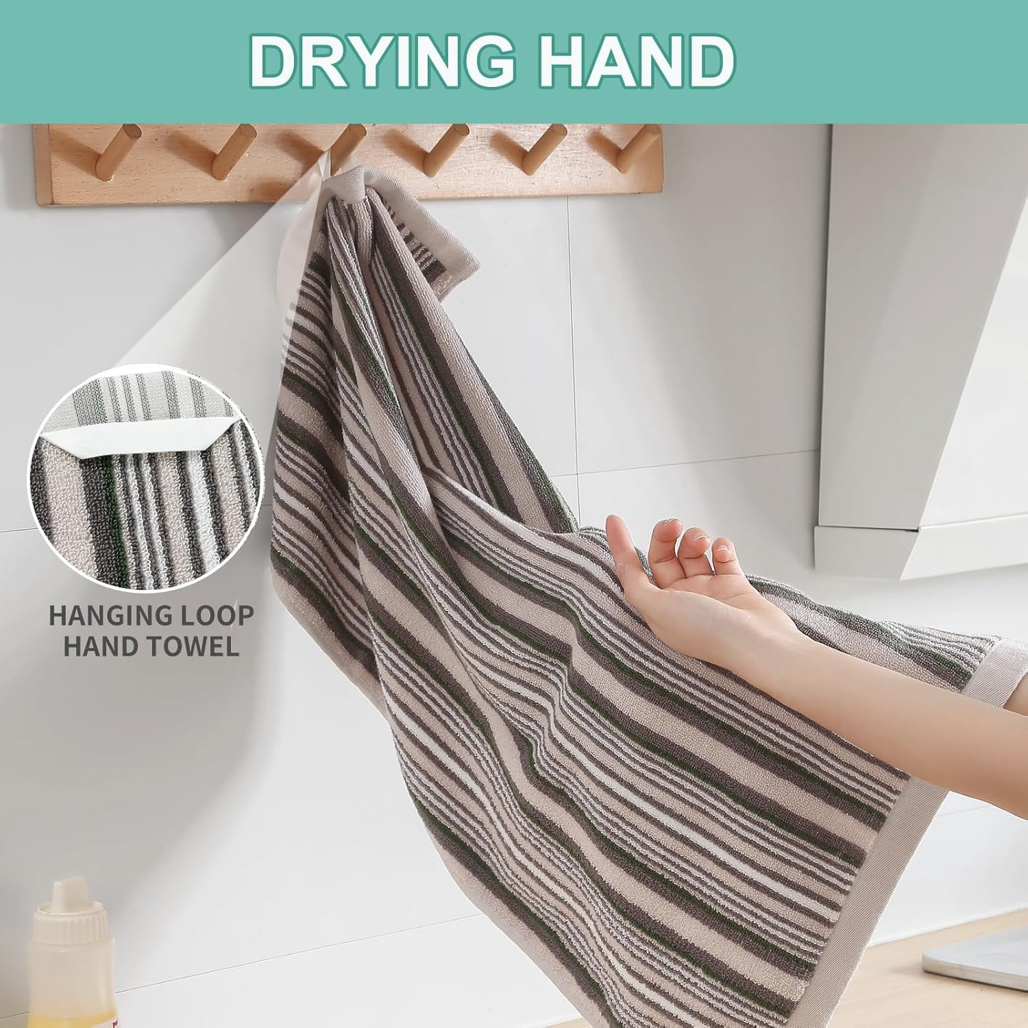 KitchenKey Premium Cotton Kitchen Dish Towels for Drying Dishes,Large Long Kitchen Hand Towels, Thick Highly Absorbent Dish Clothes Tea Towel Sets with Hanging Loop, 16" X 26", 4 Pcs, Gray and Green
