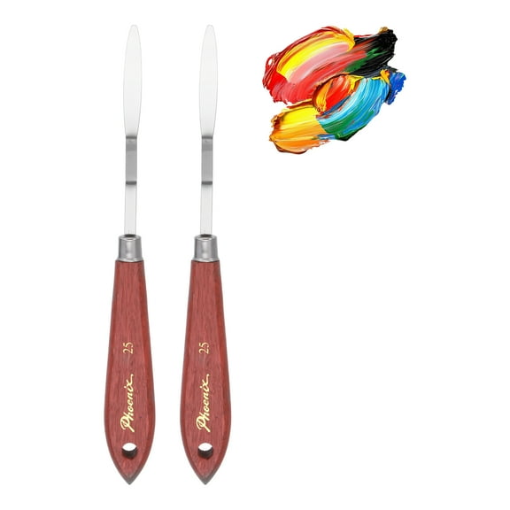 Pack of 2 Palette Knife No.25, 7.9" Long with Stainless Steel Flexible Spatula Pallet Knife and Wood Handle for Scraping, Mixing, Oil Acrylic Painting Canvas
