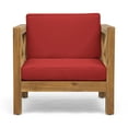 thumbnail image 3 of Indira Outdoor Acacia Wood Club Chairs with Cushions, Set of 2, Teak and Red, 3 of 7