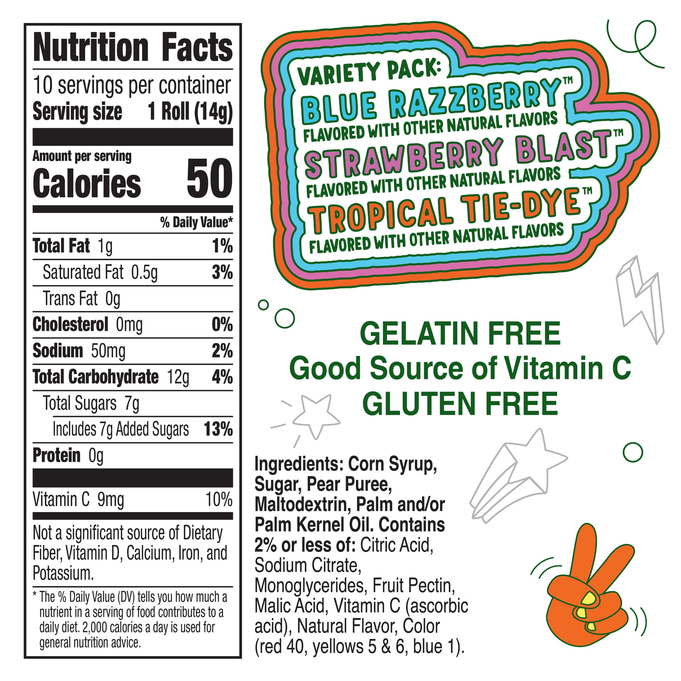 Fruit Roll-Ups Gluten Free Fruit Flavored Snacks, Variety Pack (10 Rolls)