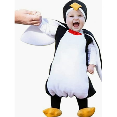 

Baby Boy Girl Cosplay Penguin Shaped Hooded Romper Solid Color Legging Stockings 2Pcs Outfit